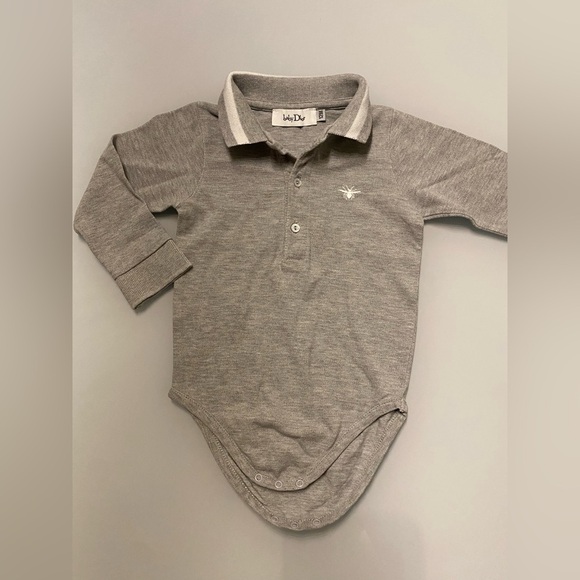 Baby Dior Grey Long Sleeve Polo Bodysuit - Size 12M - Picture 2 of 5